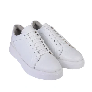 نمای رو به رو کفش ونس چرم مردانه دل A تمام سفید