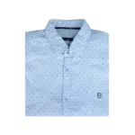 نمای بالا پیراهن خال خالی آبی کمرنگ