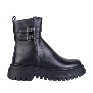 نمای بغل بوت چرم بغل سگک زنانه کد ۴۰۳ رنگ مشکی