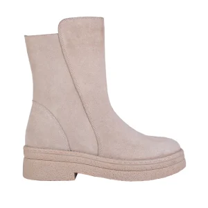 نمای بغل بوت چرم جیر زنانه کد۶۹ رنگ کرم