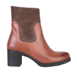 نمای بغل بوت چرم و جیر قهوه‌ای زنانه کد ۵۵۶