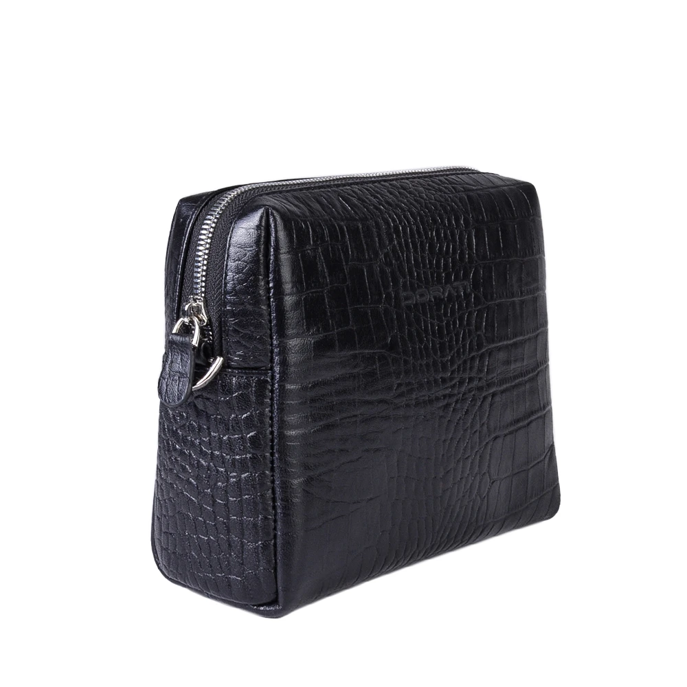 نمای بغل کیف چرم کروکو ادری زنانه مشکی