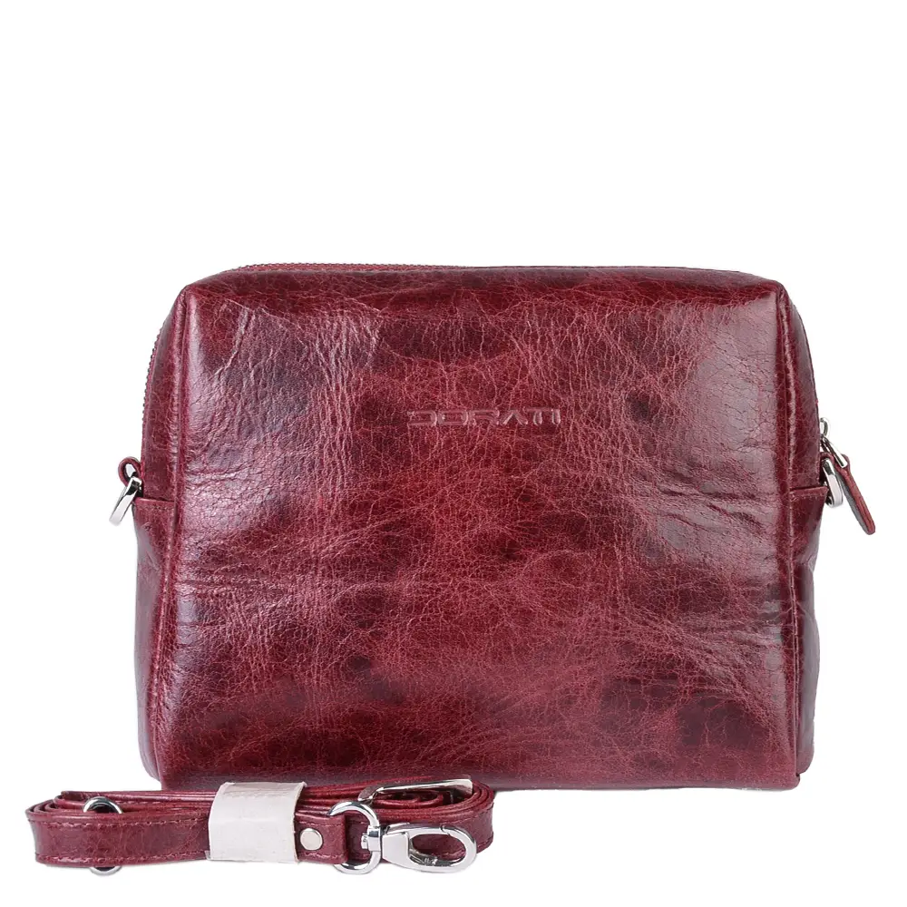 نمای رو به رو کیف چرم زرشکی زنانه مدل ادری