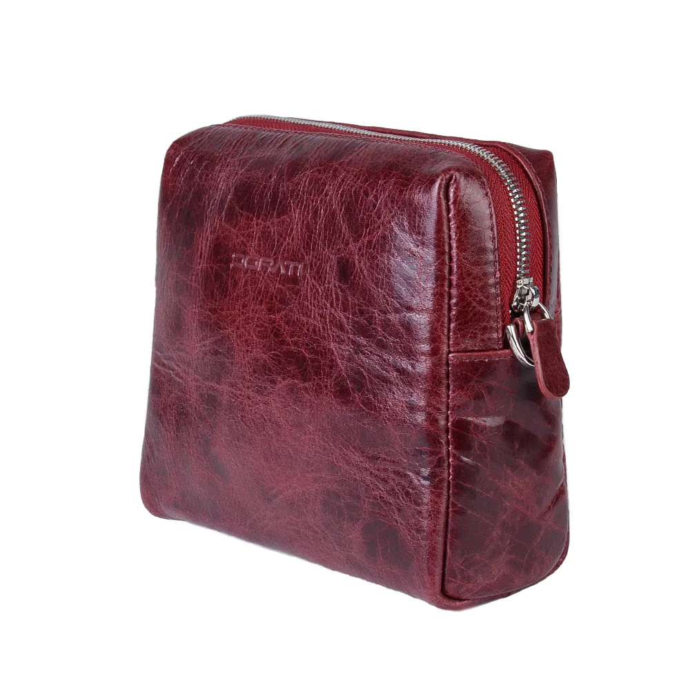 نمای بغل کیف چرم زرشکی زنانه مدل ادری