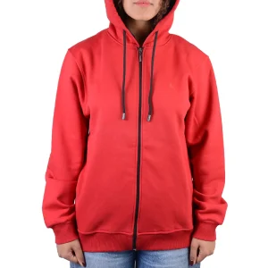 نمای رو به رو تن‌پوش سوییشرت قرمز زنانه