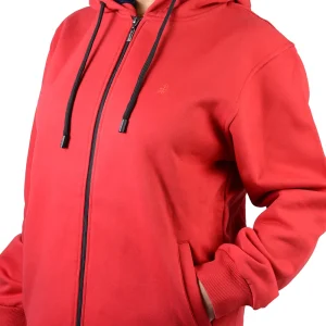 نمای رو به رو تن‌پوش سویشرت قرمز زنانه