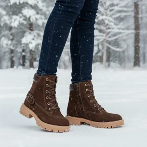 نمای رو به رو تن‌پوش بوت چرم و جیر زنانه ۲۲۵ رنگ قهوه ای