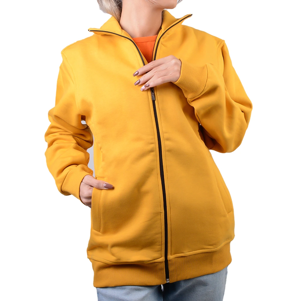 نمای رو به رو تن‌پوش سوییشرت یقه ایستاده یونیسکس رنگ زرد