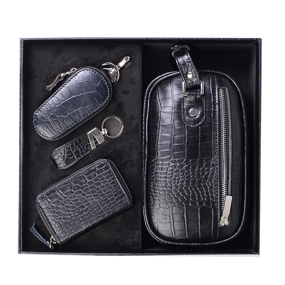 نمای رو به رو از ست کامل هدیه مردانه چرم کروکو