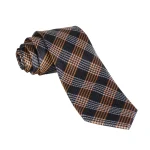 نمای نزدیک از کراوات چهارخانه مشکی و نارنجی و سفید مدل 98124