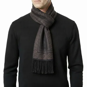 نمای رو به رو تن‌پوش شال گردن طرح ورساچه مشکی و بژ