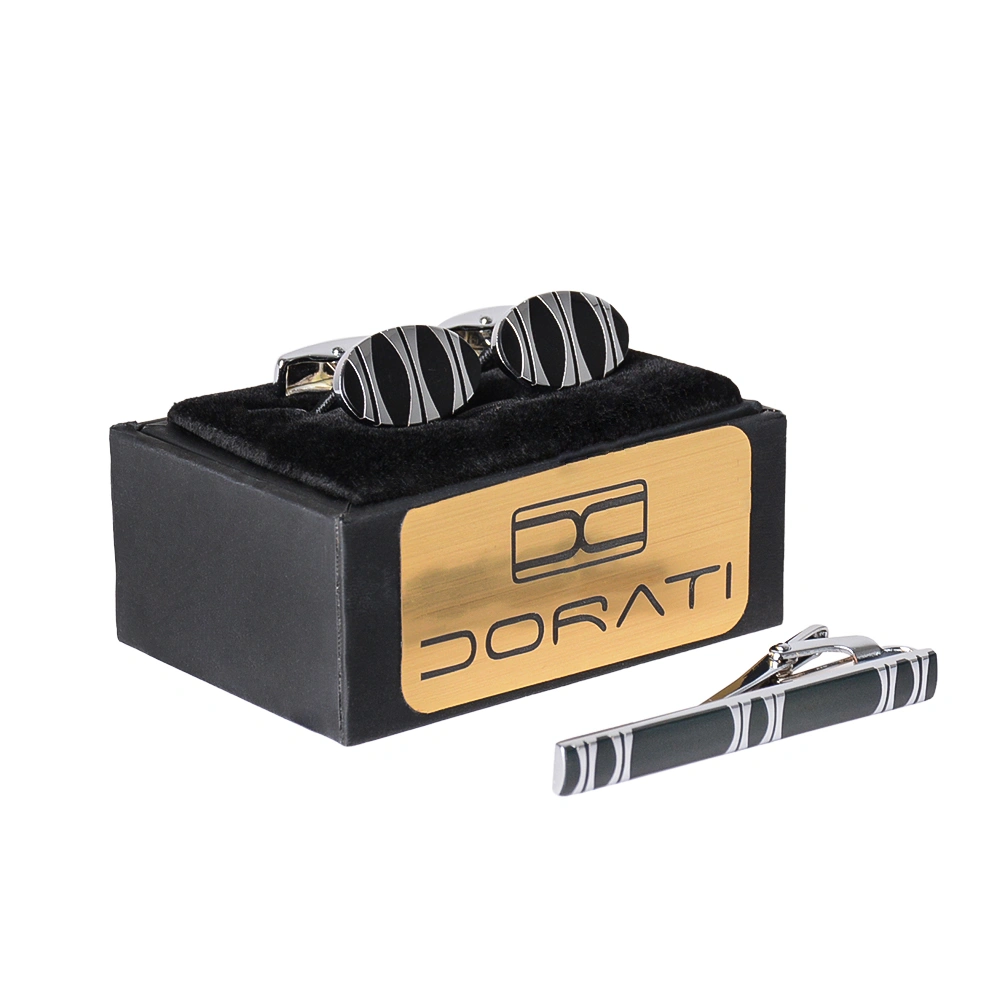 cufflink-tieclip-set-1510-1 نمای رو به رو دکمه سرآستین و گیره کراوات ۱۵۱۰ با هاردباکس کادویی