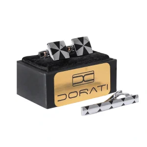 نمای رو به رو ست دکمه سرآستین و گیره کراوات 1268 با هاردباکس کادویی