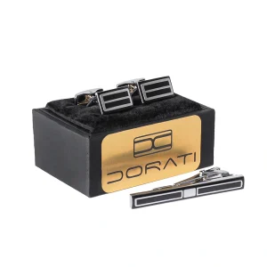 نمای رو به رو ست دکمه سرآستین و گیره کراوات 1529 با هاردباکس کادویی