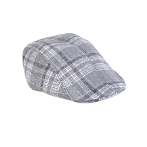 نمای رو به رو کلاه باراتا مردانه چهارخونه طوسی