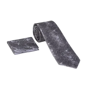 نمای روبه رو از ست کراوات و دستمال جیب طوسی سفید ابروبادی مدل 98129