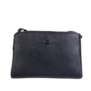 نمای رو به رو کیف چرم ۳ زیپ زنانه رنگ مشکی