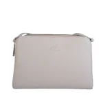 نمای رو به رو کیف چرم زنانه سه زیپ رنگ کرم استخوانی