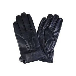 نمای رو به رو جفت دستکش چرم مردانه رنگ مشکی کد GL058