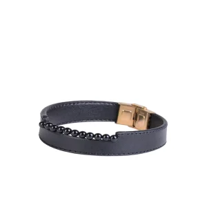 نمای روبه رو از دستبند چرم طرح مرواریدی مدل BC002