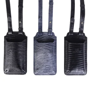 نمای رو به رو کیف جاموبایلی چرم زنانه در دو رنگ سورمه ای و مشکی