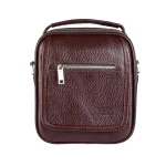 نمای رو به رو کیف چرم مردانه دو زیپ رنگ قهوه‌ای
