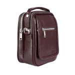 نمای بغل کیف چرم مردانه دو زیپ رنگ قهوه‌ای