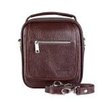 نمای رو به رو بند و کیف چرم مردانه دوشی دو زیپ رنگ قهوه‌ای