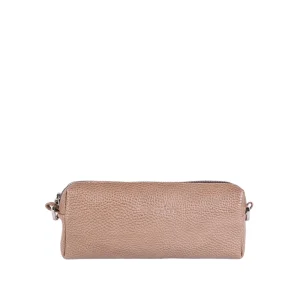 نمای رو به رو کیف چرم زنانه کوچک رنگ کرم