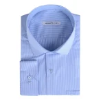 نمای رو به رو پیراهن مردانه رسمی چعارخونه ریز آبی روشن