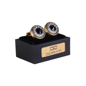 نمای رو به رو دکمه سرآستین گرد طلایی ۱۵۰۳ با هاردباکس کادویی