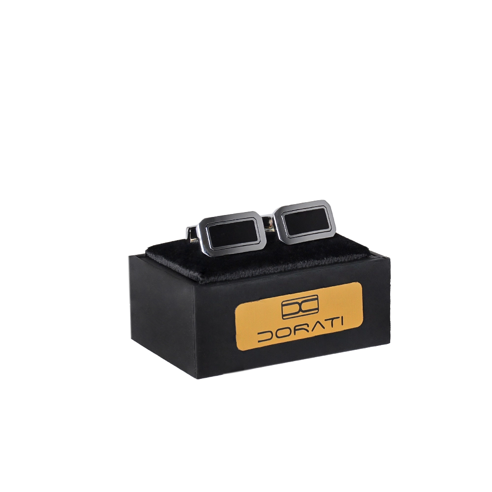 mens-cufflink-1514-1 نمای رو به رو دکمه سرآستین مشکی سیلور مستطیلی ۱۵۱۴ با هاردباکس