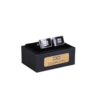 نمای رو به رو دکمه سرآستین مستطیلی مشکی نگین دار ۱۵۲۰ با هاردباکس