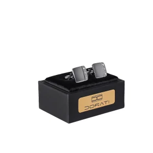 نمای رو به رو دکمه سرآستین سیلور مربعی نگین‌دار با هاردباکس