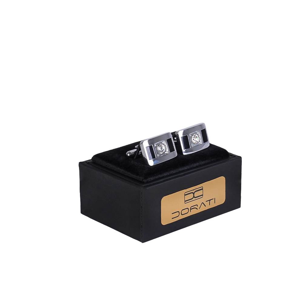 mens-cufflink-1522-1 نمای رو به رو دکمه سرآستین مستطیلی نگین دار ۱۵۲۲ با هاردباکس