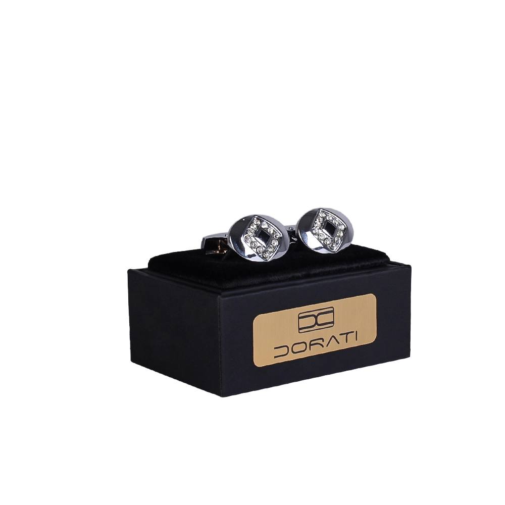 mens-cufflink-1523-1 نمای رو به رو دکمه سرآستین سیلور نگین دار ۱۵۲۳ با هاردباکس