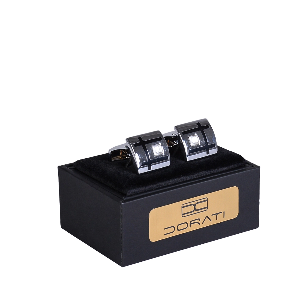 نمای رو به رو دکمه سرآستین تک نگین سیلور ۱۵۲۴ با هاردباکس