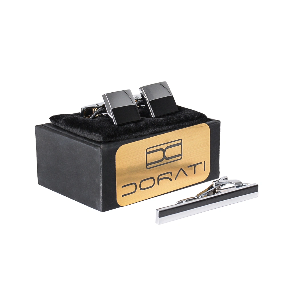 mens-cufflink&tieclip-1504-1 نمای رو به رو ست دکمه سرآستین و گیره کراوات ۱۵۰۴ با هاردباکس کادویی