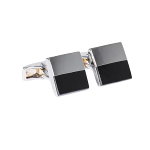 نمای رو به رو دکمه سرآستین مشکی نقره ای ۱۵۰۴