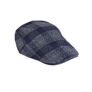 نمای رو به رو کلاه باراتا چهارخونه سورمه ‌ای و طوسی مردانه