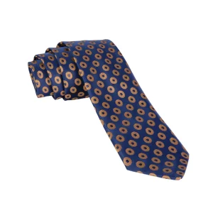 نمای نزدیک از کراوات سورمه ای و عسلی طرح توپی 98132