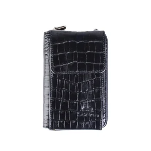 نمای رو به رو کیف چرم جا موبایلی زنانه کروکو