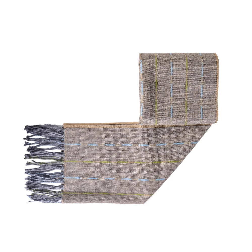 beige-hemp-scarf-1 نمای رو به رو شال گردن کنفی رنگ کرم