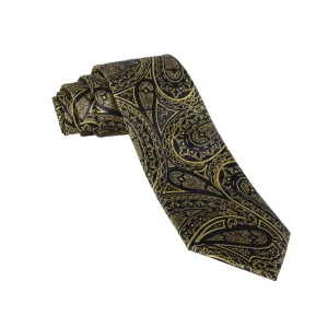 نمای رو به رو کراوات طرح بته جقه مشکی و زرد مدل 98131