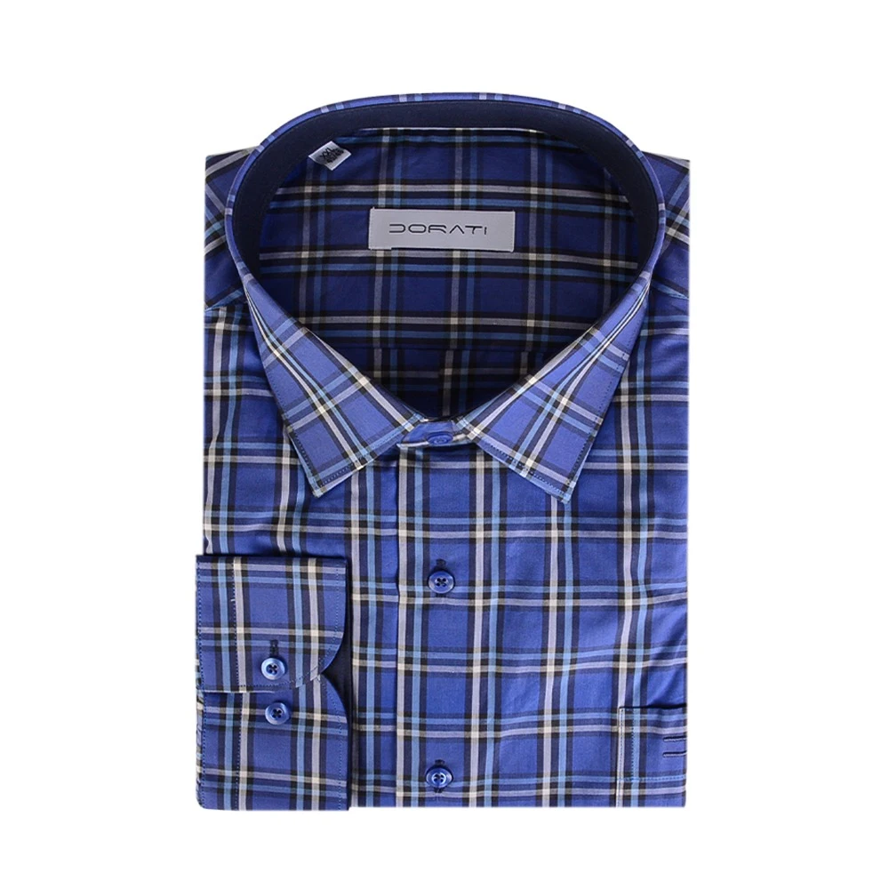 blue-checkered-mens-shirt-1 نمای رو به رو پیراهن رسمی چهارخونه آبی مردانه