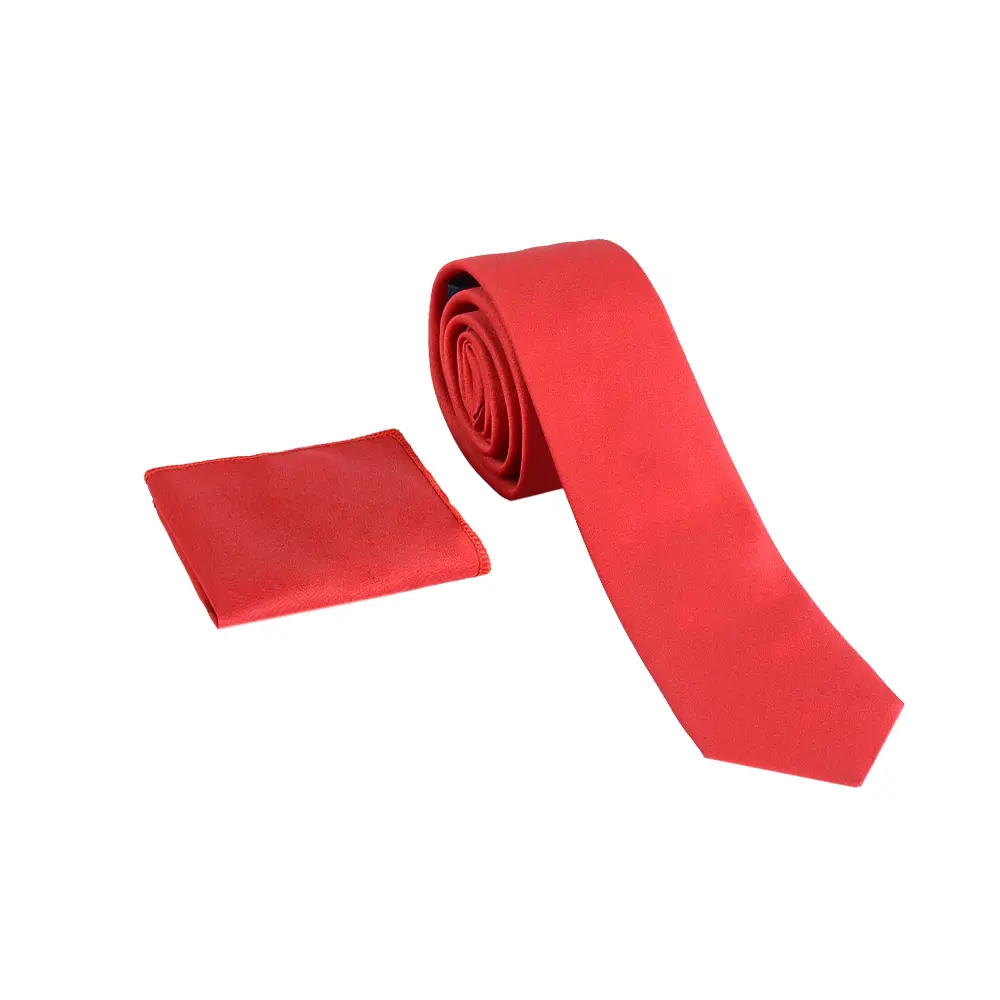 light-red-tie-1 (1) نمای روبه رو از ست کراوات و دستمال جیب قرمز مدل 98147