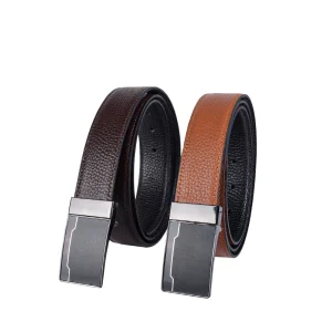 نمای رو به رو کمربند چرم دو رو مردانه کد 3500dfgp12 در دو رنگ قهوه ای و عسلی