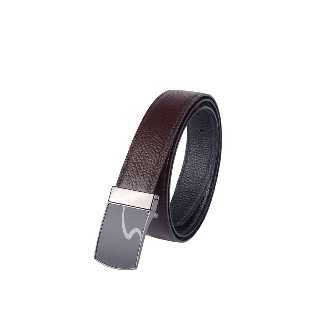 mens-belt-3500dfgp3-3 نمای رو به رو کمربند چرم دو رو مردانه طرف قهوه ای کد 3500dfgp3