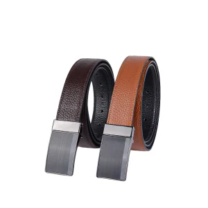 نمای رو به رو از کمربند دو رو مردانه 3500dfgp7 دو رنگ قهوه‌ای و عسلی