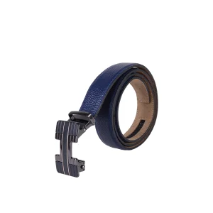 نمای رو به رو کمربند چرم ریلی مردانه رنگ سورمه ای کد 3500rf-2